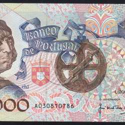 Banknote 2000 Escudos 23-5-1991 Bartolomeu Dias,Plate: 1, Bank of Portugal, World Paper Money Pick 186, (Uncirculated)