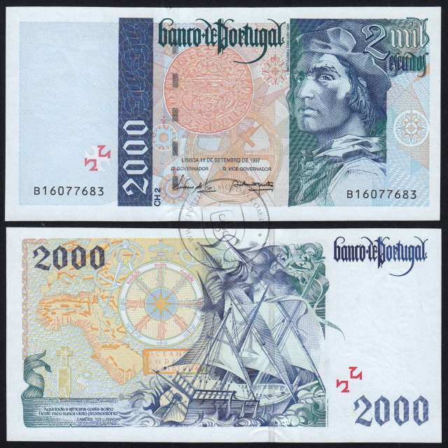 Nota de 2000 Escudos 1997 Bartolomeu Dias, 2000$00 11/09/1997 Chapa: 2 - Banco de Portugal (Pouco Circulada) - Pick 189