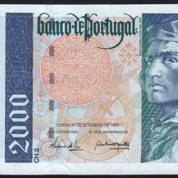 Nota de 2000 Escudos 1997 Bartolomeu Dias, 2000$00 11/09/1997 Chapa: 2 - Banco de Portugal (Pouco Circulada) - Pick 189