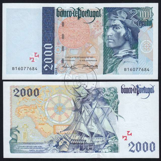 Nota de 2000 Escudos 1997 Bartolomeu Dias, 2000$00 11/09/1997 Chapa: 2 - Banco de Portugal (Pouco Circulada) - Pick 189