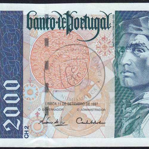 2000 Escudos banknote 1997 Bartolomeu Dias, 2000$00 11/09/1997 Plate: 2 - Bank of Portugal (Lightly Circulated) - Pick 189