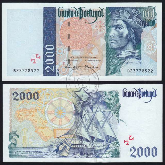 Nota de 2000 Escudos 1997 Bartolomeu Dias, 2000$00 11/09/1997 Chapa: 2 - Banco de Portugal (Pouco Circulada) - Pick 189