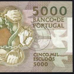 5000 Escudos 1987 Antero de Quental, 12 February 1987 Plate 2, Bank of Portugal, World Paper Money Pick 183 (Lightly Circulated)