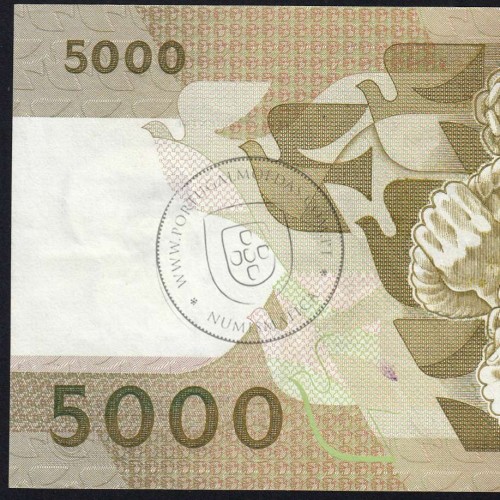 5000 Escudos 1987 Antero de Quental, 12 Fevereiro 1987 Chapa 2, Banco de Portugal, World Paper Money Pick 183 (Pouco Circulada)