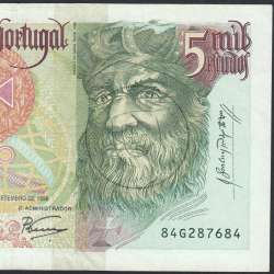 5000 Escudos banknote 1996 Vasco da Gama, 5000$00 12/09/1996 Plate: 3 - Bank of Portugal (Circulated) - Pick 190