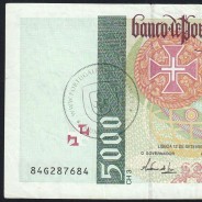 5000 Escudos banknote 1996 Vasco da Gama, 5000$00 12/09/1996 Plate: 3 - Bank of Portugal (Circulated) - Pick 190