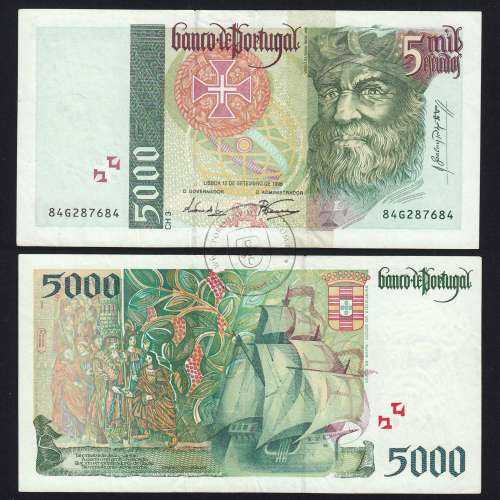 5000 Escudos banknote 1996 Vasco da Gama, 5000$00 12/09/1996 Plate: 3 - Bank of Portugal (Circulated) - Pick 190