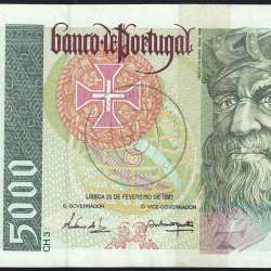 5000 Escudos banknote 1997 Vasco da Gama, 5000$00 20/02/1997 Plate: 3 - Bank of Portugal (Lightly circulated) - Pick 190