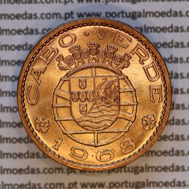 Cabo Verde, 1 Escudo 1968 bronze, "1$00" escudo bronze 1968, Ex-Colónia de Cabo verde, (Soberba), World Coins Cape Verde KM 8