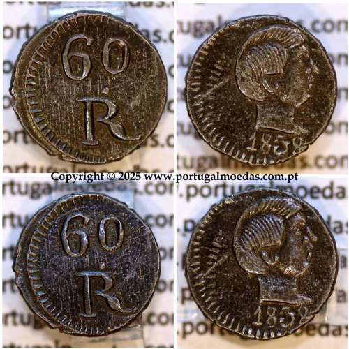 60 réis 1858 prata D. Pedro V — Detalhe do anverso — Índia Portuguesa — Tanga 1858