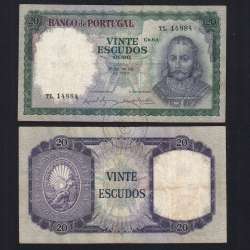20 Escudos 1960 D. António Menezes 26/07/1960, 20$00 Twenty Escudos 26/07/1960 Plate: 6A Bank of Portugal, (C), Pick 163