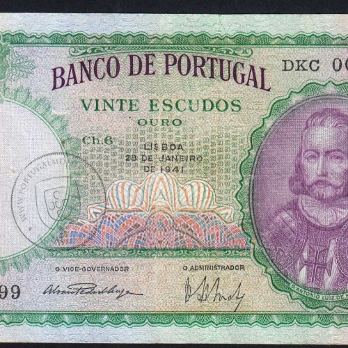 20 Escudos 1941 D.António Menezes 28/01/1941, 20$00 Vinte Escudos 28/01/1941 Chapa:6 Banco de Portugal, (C), Pick 153