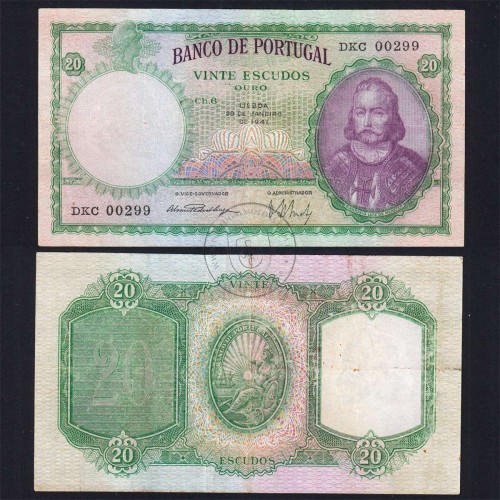 20 Escudos 1941 D.António Menezes 28/01/1941, 20$00 Vinte Escudos 28/01/1941 Chapa:6 Banco de Portugal, (C), Pick 153