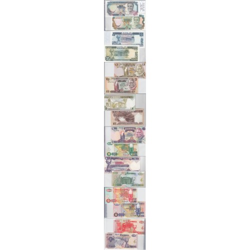 ZAMBIA - BATCH OF 8 DIFFERENT BANKNOTES - SERIES 1980-1992 (NOT CIRCULATED)