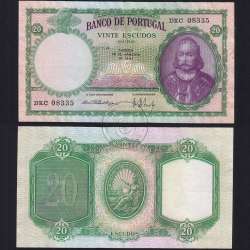 20 Escudos 1941 D. António Menezes 28/01/1941, 20$00 Twenty Escudos 28/01/1941 Plate: 6 Bank of Portugal, (C), Pick 153