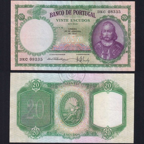 20 Escudos 1941 D.António Menezes 28/01/1941, 20$00 Vinte Escudos 28/01/1941 Chapa:6 Banco de Portugal, (C), Pick 153