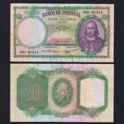 20 Escudos 1941 D.António Menezes 28/01/1941, 20$00 Vinte Escudos 28/01/1941 Chapa:6 Banco de Portugal, (C), Pick 153
