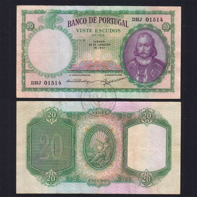 20 Escudos 1941 D.António Menezes 28/01/1941, 20$00 Vinte Escudos 28/01/1941 Chapa:6 Banco de Portugal, (C), Pick 153