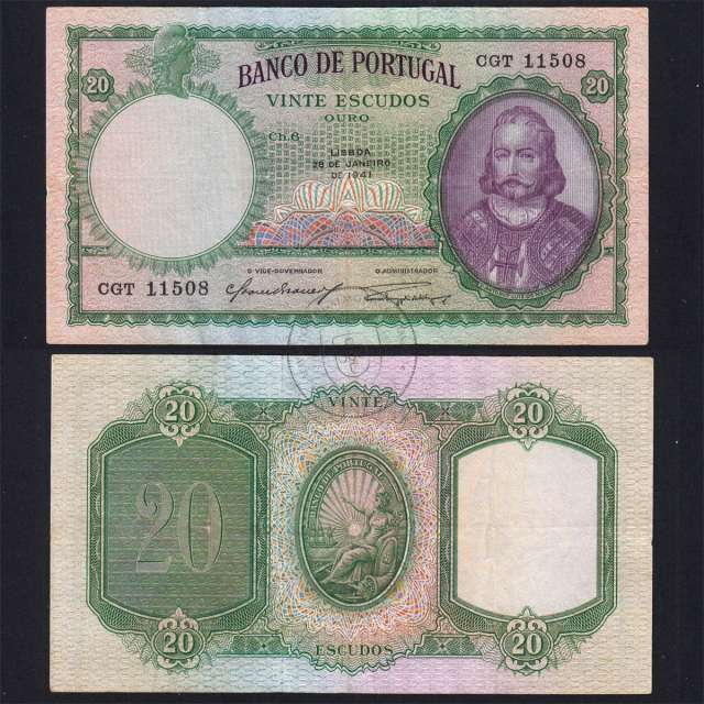 20 Escudos 1941 D.António Menezes 28/01/1941, 20$00 Vinte Escudos 28/01/1941 Chapa:6 Banco de Portugal, (C), Pick 153