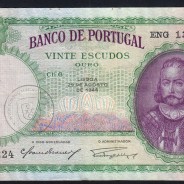 20 Escudos 1944 D. António Menezes 29/08/1944, 20$00 Twenty Escudos 29/08/1944 Plate: 6 Bank of Portugal, (C), Pick 153