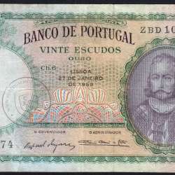20 Escudos 1959 D.António Menezes 27/01/1959, 20$00 Vinte Escudos 27/01/1959 Chapa:6 Banco de Portugal, (C), Pick 153