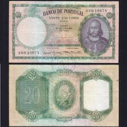 20 Escudos 1959 D.António Menezes 27/01/1959, 20$00 Vinte Escudos 27/01/1959 Chapa:6 Banco de Portugal, (C), Pick 153