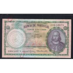20 Escudos 1959 D.António Menezes 27/01/1959, 20$00 Vinte Escudos 27/01/1959 Chapa:6 Banco de Portugal, (C), Pick 153