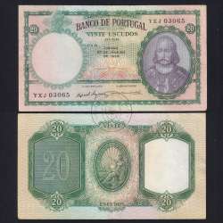 20 Escudos 1959 D. António Menezes 27/01/1959, 20$00 Twenty Escudos 27/01/1959 Plate: 6 Bank of Portugal, (C), Pick 153
