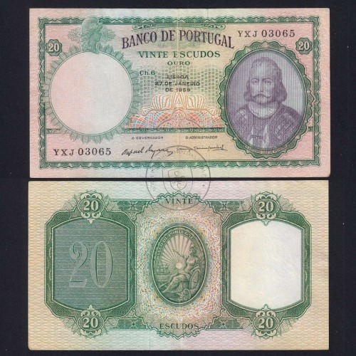 20 Escudos 1959 D.António Menezes 27/01/1959, 20$00 Vinte Escudos 27/01/1959 Chapa:6 Banco de Portugal, (C), Pick 153