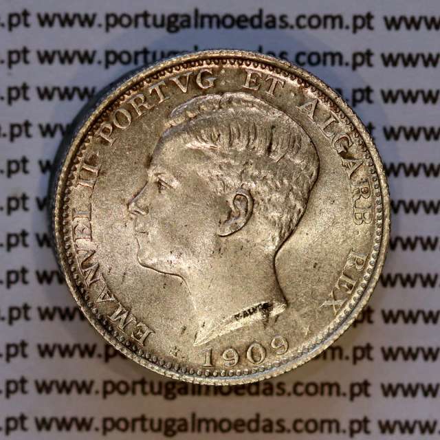 200 réis 1909 prata D. Manuel II, dois tostões prata 1909, (Bela/Soberba), World Coins Portugal KM 549