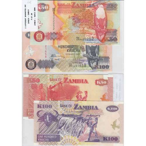 ZAMBIA - BATCH OF 2 DIFFERENT BANKNOTES - 2006 SERIES (NOT CIRCULATED)