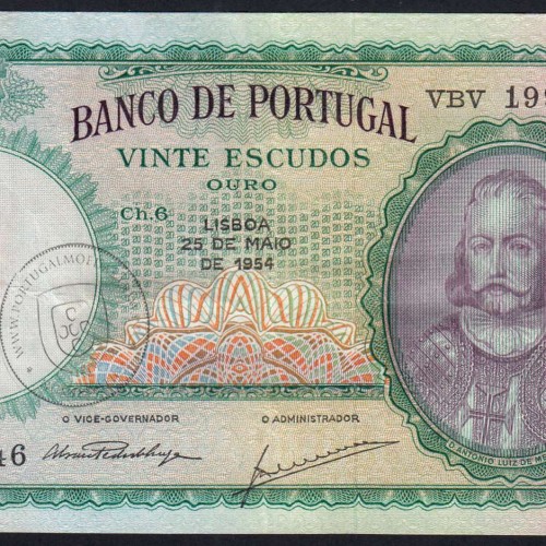 NOTA DE 20 ESCUDOS 1954 ( CIRCULADA ) "20$00 1954 Ch.6 D.ANTONIO LUIZ DE MENEZES - BANCO DE PORTUGAL (25/05/1954)