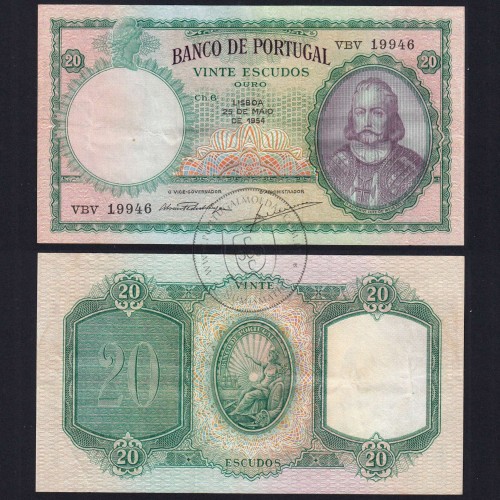 NOTA DE 20 ESCUDOS 1954 ( CIRCULADA ) "20$00 1954 Ch.6 D.ANTONIO LUIZ DE MENEZES - BANCO DE PORTUGAL (25/05/1954)