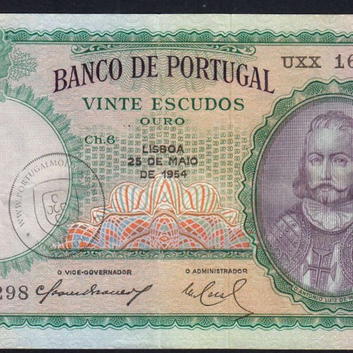 NOTA DE 20 ESCUDOS 1954 ( CIRCULADA ) "20$00 1954 Ch.6 D.ANTONIO LUIZ DE MENEZES - BANCO DE PORTUGAL (25/05/1954)