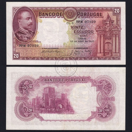 NOTA DE 20 ESCUDOS 1937 ( POUCO CIRCULADA ) "20$00 1937 Ch.5 MOUSINHO D'ALBUQUERQUE - BANCO DE PORTUGAL (23/04/1937)