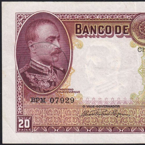 NOTA DE 20 ESCUDOS 1937 ( POUCO CIRCULADA ) "20$00 1937 Ch.5 MOUSINHO D'ALBUQUERQUE - BANCO DE PORTUGAL (23/04/1937)