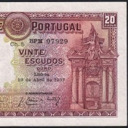NOTA DE 20 ESCUDOS 1937 ( POUCO CIRCULADA ) "20$00 1937 Ch.5 MOUSINHO D'ALBUQUERQUE - BANCO DE PORTUGAL (23/04/1937)