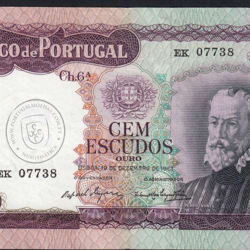 Nota 100 Escudos 1961 Pedro Nunes 19/12/1961, 100$00 Cem Escudos Chapa:6A Banco de Portugal, Circulada, Pick 165