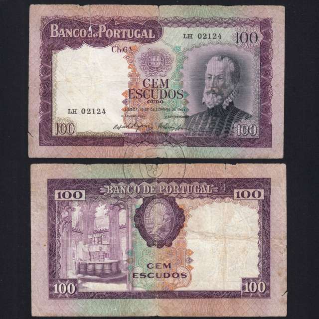 Nota 100 Escudos 1961 Pedro Nunes 19/12/1961, 100$00 Cem Escudos Chapa:6A Banco de Portugal, Circulada, Pick 165