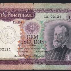 100 Escudos Note 1961 Pedro Nunes 19/12/1961, 100$00 One Hundred Escudos Plate: 6A Bank of Portugal, Circulated, Pick 165 100 Escudos Note 1961 Pedro Nunes 19/12/1961, 100$00 One Hundred Escudos Plate: 6A Bank of Portugal, Circulated, Pick 165