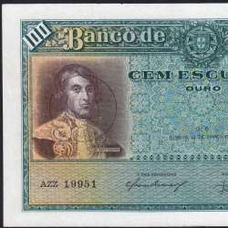 100 Escudos Note 1941 João Ribeiro 13/03/1941, 100$00 One Hundred Escudos Plate: 5 Bank of Portugal, Circulated, Pick 150 100 Escudos Note 1941 João Ribeiro 13/03/1941, 100$00 One Hundred Escudos Plate: 5 Bank of Portugal, Circulated, Pick 150