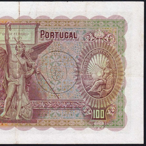 100 Escudos Note 1941 João Ribeiro 13/03/1941, 100$00 One Hundred Escudos Plate: 5 Bank of Portugal, Circulated, Pick 150