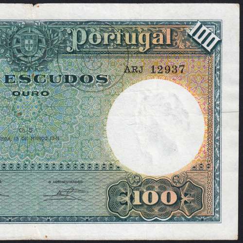 Nota 100 Escudos 1941 João Ribeiro 13/03/1941, 100$00 Cem Escudos Chapa:5 Banco de Portugal, Circulada, Pick 150