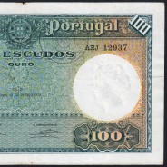 100 Escudos Note 1941 João Ribeiro 13/03/1941, 100$00 One Hundred Escudos Plate: 5 Bank of Portugal, Circulated, Pick 150