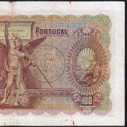100 Escudos Note 1941 João Ribeiro 13/03/1941, 100$00 One Hundred Escudos Plate: 5 Bank of Portugal, Circulated, Pick 150