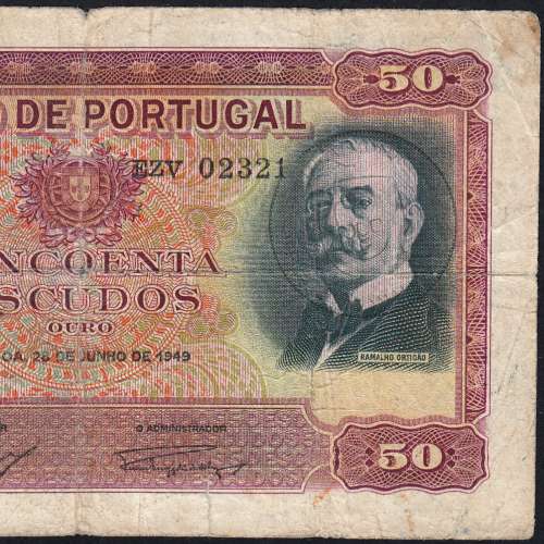NOTA DE 50 ESCUDOS 1949 ( CIRCULADA ) "50$00 1949 Ch.6A RAMALHO ORTIGÃO - BANCO DE PORTUGAL (28/06/1949)