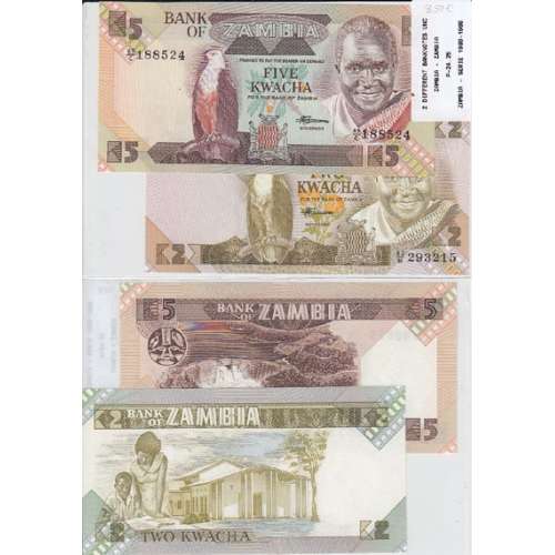 ZAMBIA - BATCH OF 2 DIFFERENT NOTES - SERIES 1980-1988 (NOT CIRCULATED)