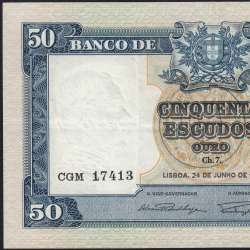 NOTA DE 50 ESCUDOS 1955 ( CIRCULADA ) "50$00 1955 Ch.7 FONTES PEREIRA DE MELLO - BANCO DE PORTUGAL (24/06/1955)