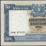 NOTA DE 50 ESCUDOS 1955 ( CIRCULADA ) "50$00 1955 Ch.7 FONTES PEREIRA DE MELLO - BANCO DE PORTUGAL (24/06/1955)