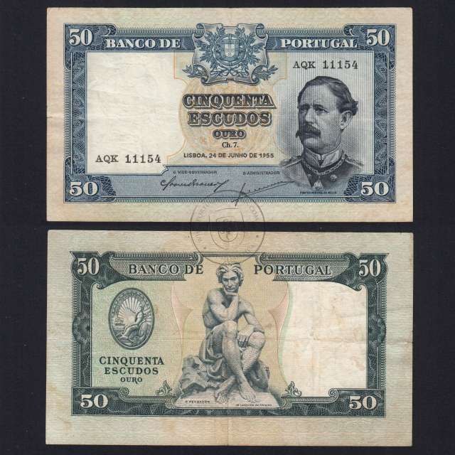NOTA DE 50 ESCUDOS 1955 ( CIRCULADA ) "50$00 1955 Ch.7 FONTES PEREIRA DE MELLO - BANCO DE PORTUGAL (24/06/1955)